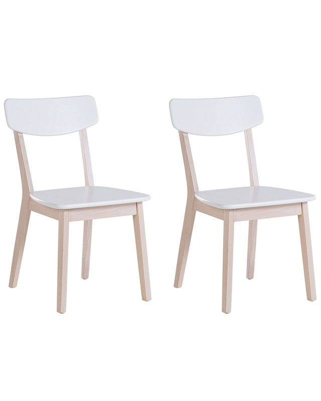 Set of 2 Dining Chairs White with Light Wood Legs Modern Retro Style Beliani