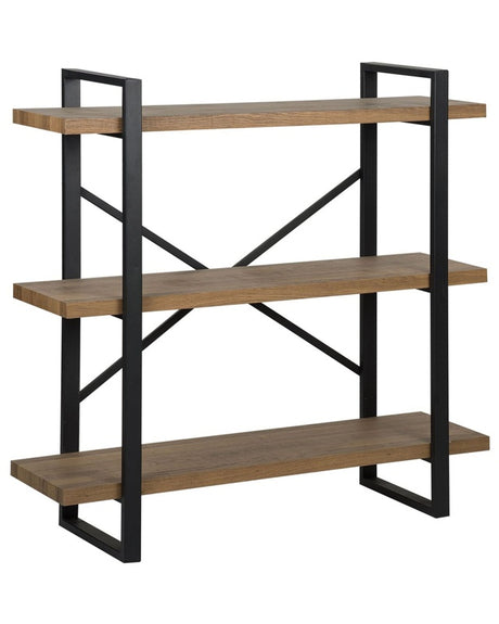 3 Tier Bookcase Dark Wood with Black Metal Frame Open Shelves Industrial Cross-Back Home Storage Minimalist Freestanding Unit Beliani