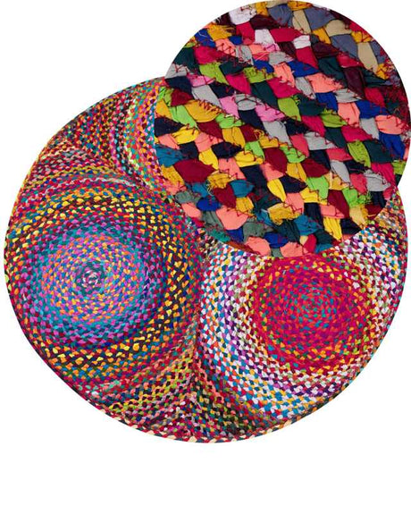 Round Area Rug Multicolour Cotton and Jute Boho Living Room Accessories Country Inspired ø 140 cm  Beliani