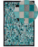 Area Rug Carpet Turquoise and Grey Leather Chequered 140 x 200 cm Modern Eclectic Beliani