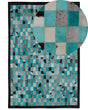 Area Rug Carpet Turquoise and Grey Leather Chequered 140 x 200 cm Modern Eclectic Beliani