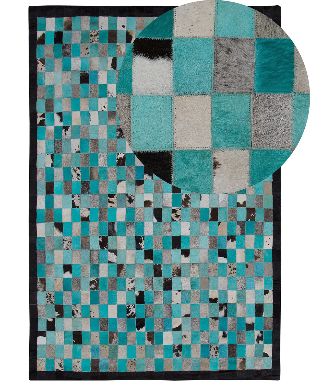 Area Rug Carpet Turquoise and Grey Leather Chequered 160 x 230 cm Modern Eclectic Beliani