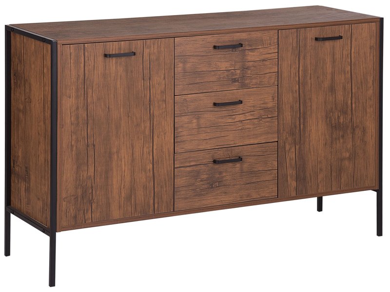 Sideboard Dark Wood and Black with Drawers Industrial Living Room Beliani