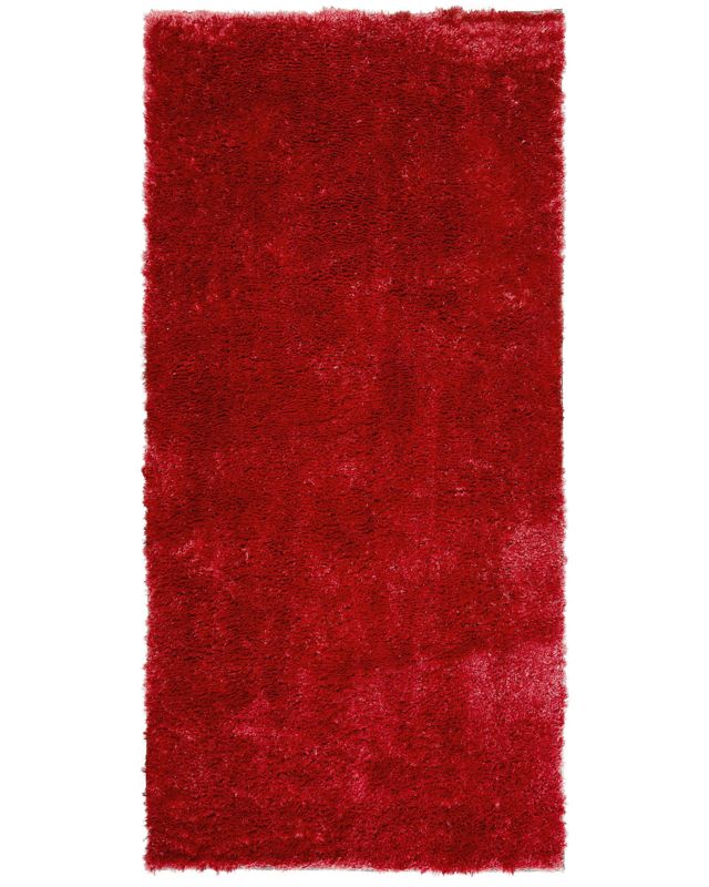 Shaggy Area Rug Red Cotton Polyester Blend 80 x 150 cm Fluffy Dense Pile  Beliani