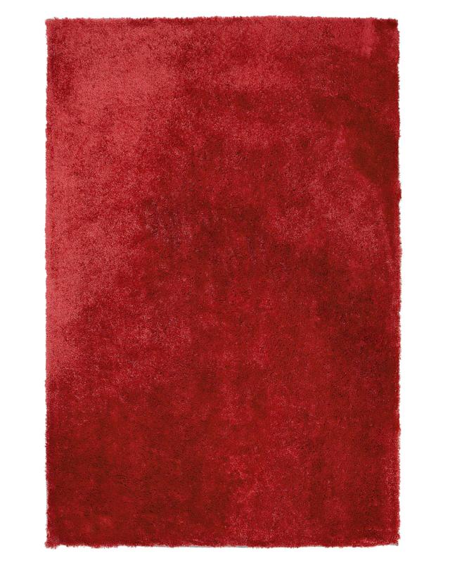 Shaggy Area Rug Red Cotton Polyester Blend 140 x 200 cm Fluffy Dense Pile  Beliani