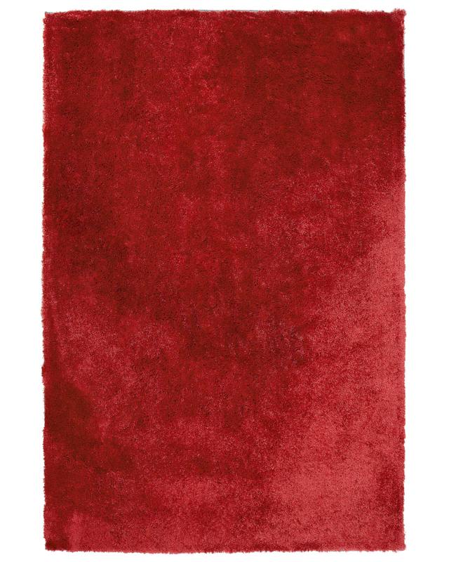 Shaggy Area Rug Red Cotton Polyester Blend 160 x 230 cm Fluffy Dense Pile  Beliani