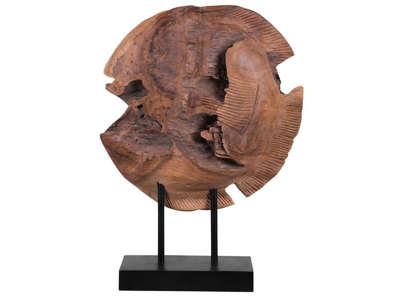 Decorative Figurine Fish Light Wood Teak 41 x 31 cm Rustic Style Beliani