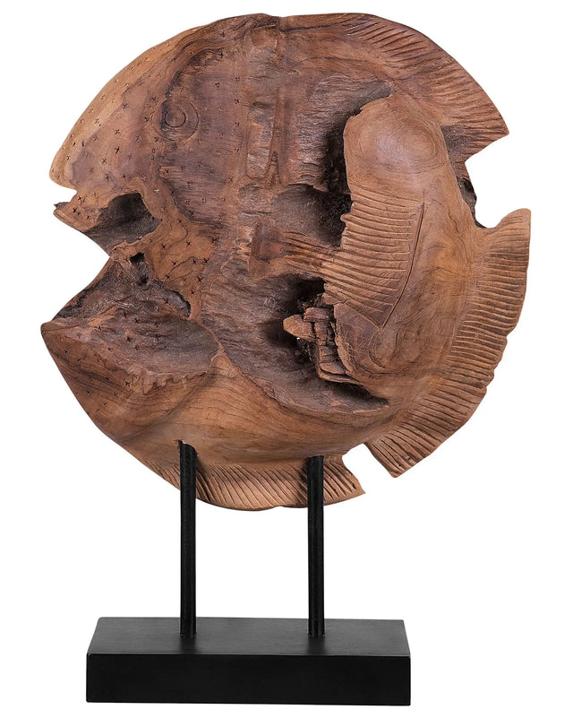Decorative Figurine Fish Light Wood Teak 41 x 31 cm Rustic Style Beliani