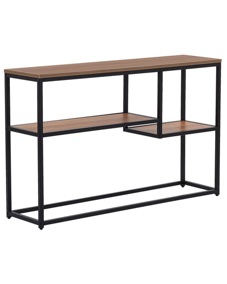 Console Table with 2 Shelves Dark Wood with Black Legs 120 x 30 cm Industrial Style Beliani