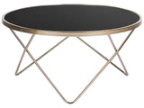 Coffee Table Black Tempered Glass Top Gold Metal Hairpin Legs  80 cm Round Shape Beliani