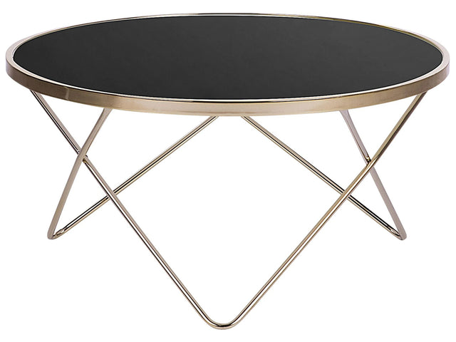 Coffee Table Black Tempered Glass Top Gold Metal Hairpin Legs  80 cm Round Shape Beliani