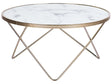 Coffee Table White Marble Effect Tempered Glass Top Gold Metal Hairpin Legs ø 80 cm Round Shape Beliani