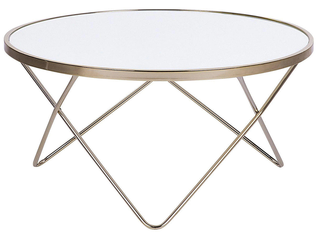 Coffee Table White Tempered Glass Top Gold Metal Hairpin Legs  80 cm Round Shape Beliani