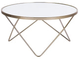 Coffee Table White Tempered Glass Top Gold Metal Hairpin Legs  80 cm Round Shape Beliani