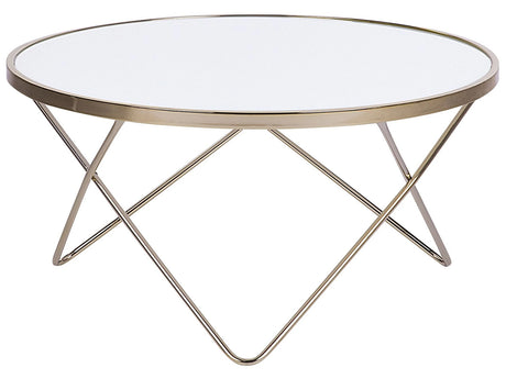 Coffee Table White Tempered Glass Top Gold Metal Hairpin Legs  80 cm Round Shape Beliani