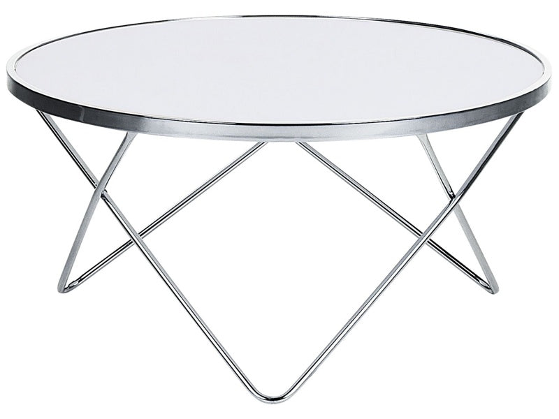 Coffee Table White Tempered Glass Top Silver Metal Hairpin Legs ø 80 cm Round Shape Beliani