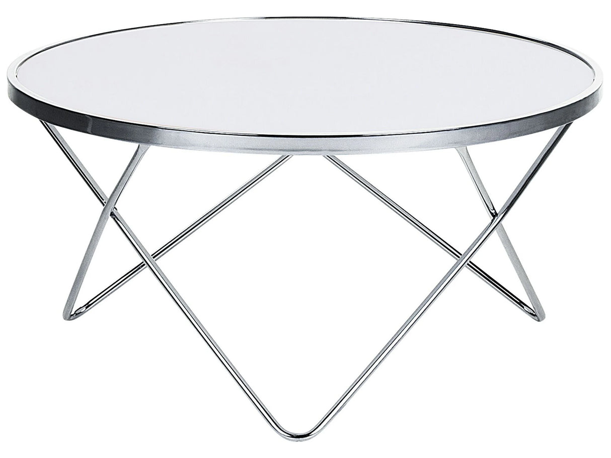 Coffee Table White Tempered Glass Top Silver Metal Hairpin Legs  80 cm Round Shape Beliani