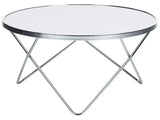 Coffee Table White Tempered Glass Top Silver Metal Hairpin Legs  80 cm Round Shape Beliani
