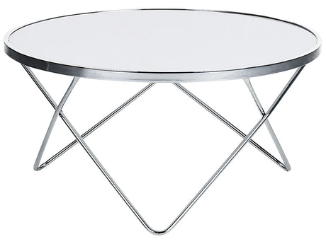 Coffee Table White Tempered Glass Top Silver Metal Hairpin Legs  80 cm Round Shape Beliani