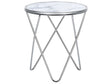 Side Table White Marble Effect Tempered Glass Top Silver Metal ø 50 cm Hairpin Legs Round Shape Beliani