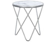 Side Table White Marble Effect Tempered Glass Top Silver Metal  50 cm Hairpin Legs Round Shape Beliani
