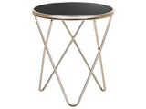 Side Table Black Tempered Glass  50 cm Top Gold Metal Hairpin Legs Round Shape Beliani