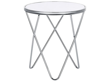 Side Table White Tempered Glass Top Silver Metal ø 50 cm Hairpin Legs Round Shape Beliani