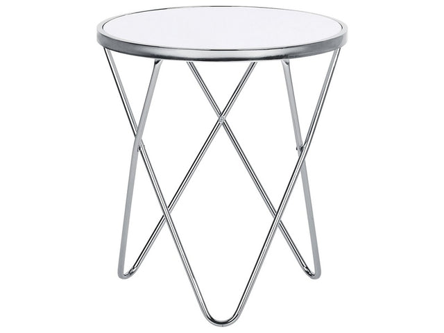 Side Table White Tempered Glass Top Silver Metal ø 50 cm Hairpin Legs Round Shape Beliani