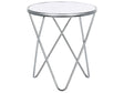 Side Table White Tempered Glass Top Silver Metal  50 cm Hairpin Legs Round Shape Beliani