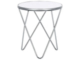 Side Table White Tempered Glass Top Silver Metal  50 cm Hairpin Legs Round Shape Beliani