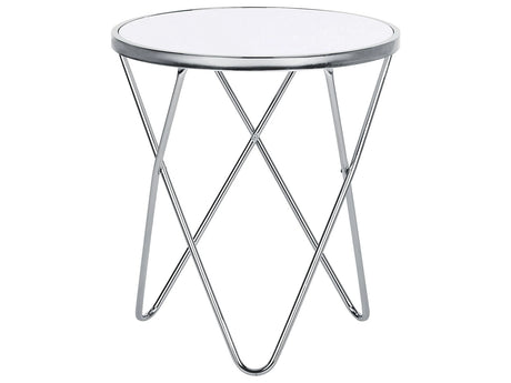 Side Table White Tempered Glass Top Silver Metal  50 cm Hairpin Legs Round Shape Beliani