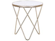 Side Table White Tempered Glass Top Gold Metal  50 cm Hairpin Legs Round Shape Beliani