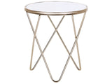 Side Table White Tempered Glass Top Gold Metal  50 cm Hairpin Legs Round Shape Beliani
