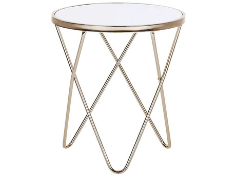Side Table White Tempered Glass Top Gold Metal  50 cm Hairpin Legs Round Shape Beliani