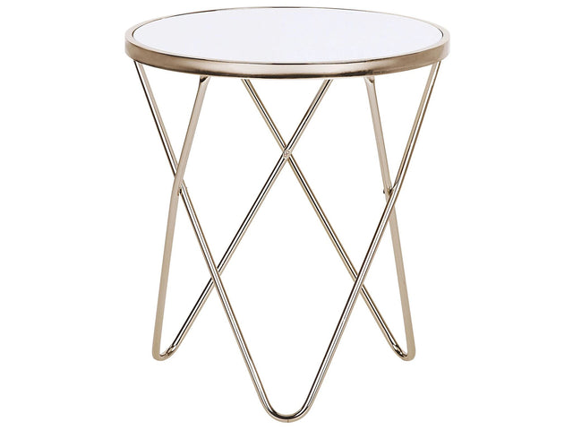 Side Table White Tempered Glass Top Gold Metal  50 cm Hairpin Legs Round Shape Beliani