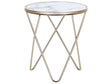 Side Table White Marble Effect Tempered Glass  50 cm Top Gold Metal Hairpin Legs Round Shape Beliani