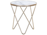 Side Table White Marble Effect Tempered Glass  50 cm Top Gold Metal Hairpin Legs Round Shape Beliani