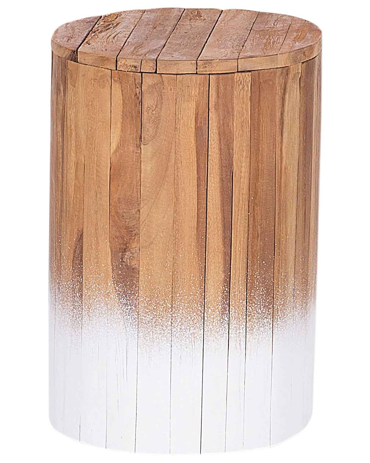 Bedside Table Light Wood with White Teak  30 cm Footstool Rustic Beliani