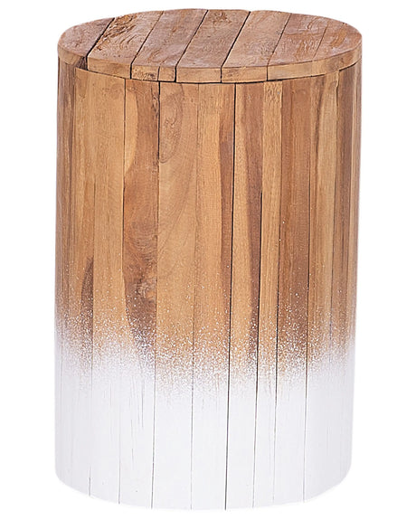Bedside Table Light Wood with White Teak  30 cm Footstool Rustic Beliani