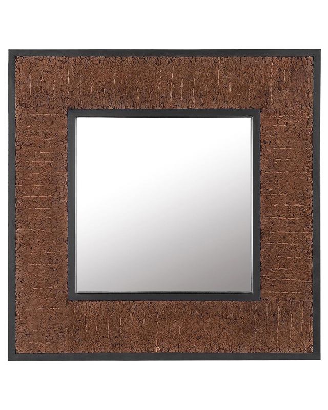 Decorative Wall Mirror Dark Wood Teak 60 x 60 cm Rustic Style Beliani