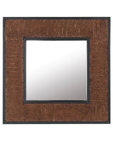 Decorative Wall Mirror Dark Wood Teak 60 x 60 cm Rustic Style Beliani