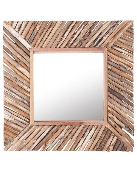 Decorative Wall Mirror Light Wood 61 x 61 cm Rustic Style Beliani