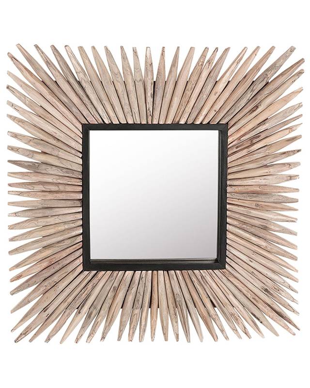 Decorative Wall Mirror Light Wood Square 64 x 64 cm Rustic Style Beliani