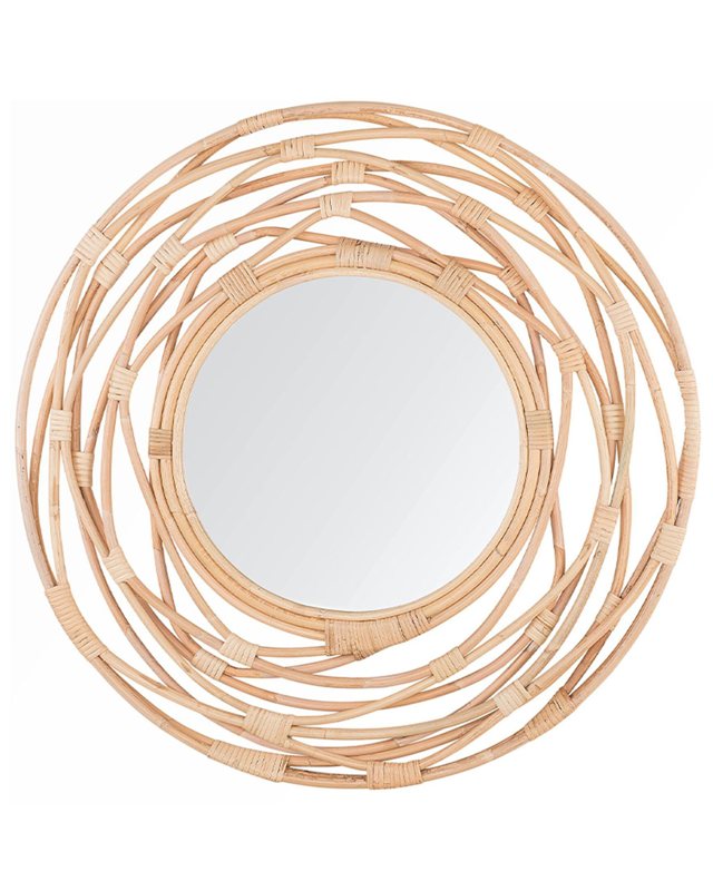 Wall Mirror Beige Rattan ø 75 cm Decorative Hallway Boho Beliani