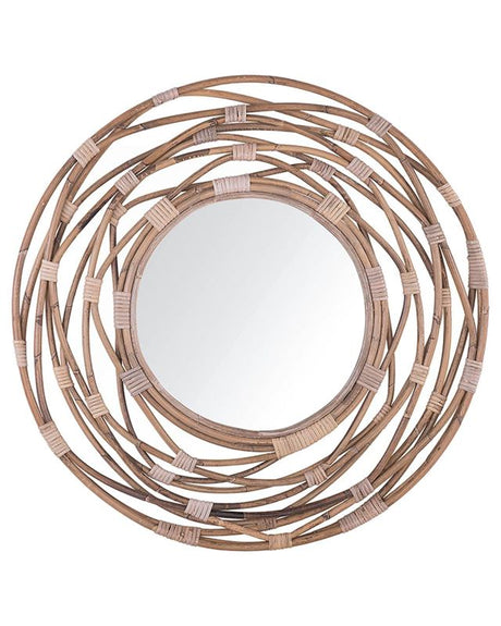 Wall Mirror Sand Beige Rattan ø 75 cm Decorative Hallway Boho Beliani