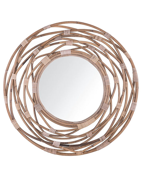 Wall Mirror Sand Beige Rattan  75 cm Decorative Hallway Boho Beliani