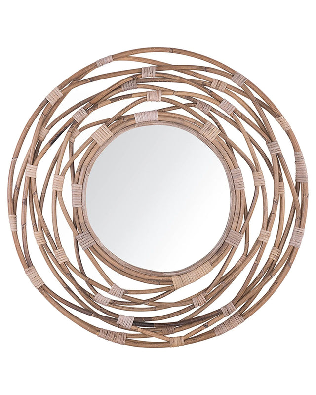 Wall Mirror Sand Beige Rattan  75 cm Decorative Hallway Boho Beliani
