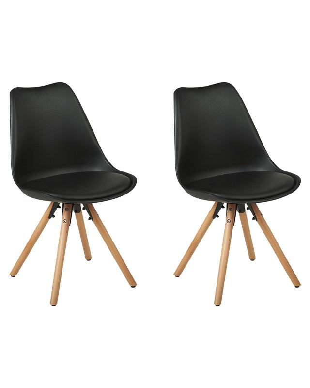 Set of 2 Dining Chairs Black Faux Leather Seat Sleek Wooden Legs Beliani