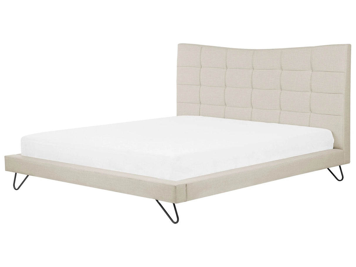 EU Super King Size Bed Beige Fabric 6ft Upholstered Frame Metal Hairpin Legs Tufted Headboard Beliani
