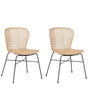 Set of 2 Dining Chairs Sand Beige Rattan Wicker Black Metal Frame Rustic Indoor Boho Design Beliani